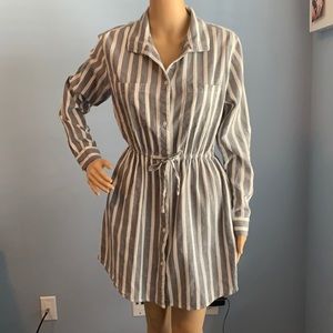 Mini dress.  Button dow with elastic waist and tie